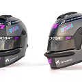 Two Racing Helmets With UNITE DASH AMBO SCO4 ZAPWORKS Logos And Black Design