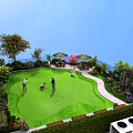 Spacious Rooftop Mini Golf Courtyard Design With Lush Greenery And Comfortable Outdoor Leisure Area