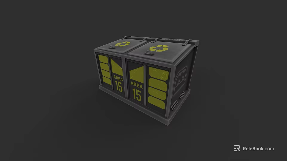 Public Facility Recycling Bin With Double Doors Area 15 Markings And Yellow Recycling Symbols 3d model 