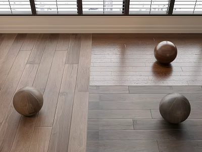 Hardwood Floor Interior Design With Mixed Color Tones And Decorative Wooden Balls 3d model