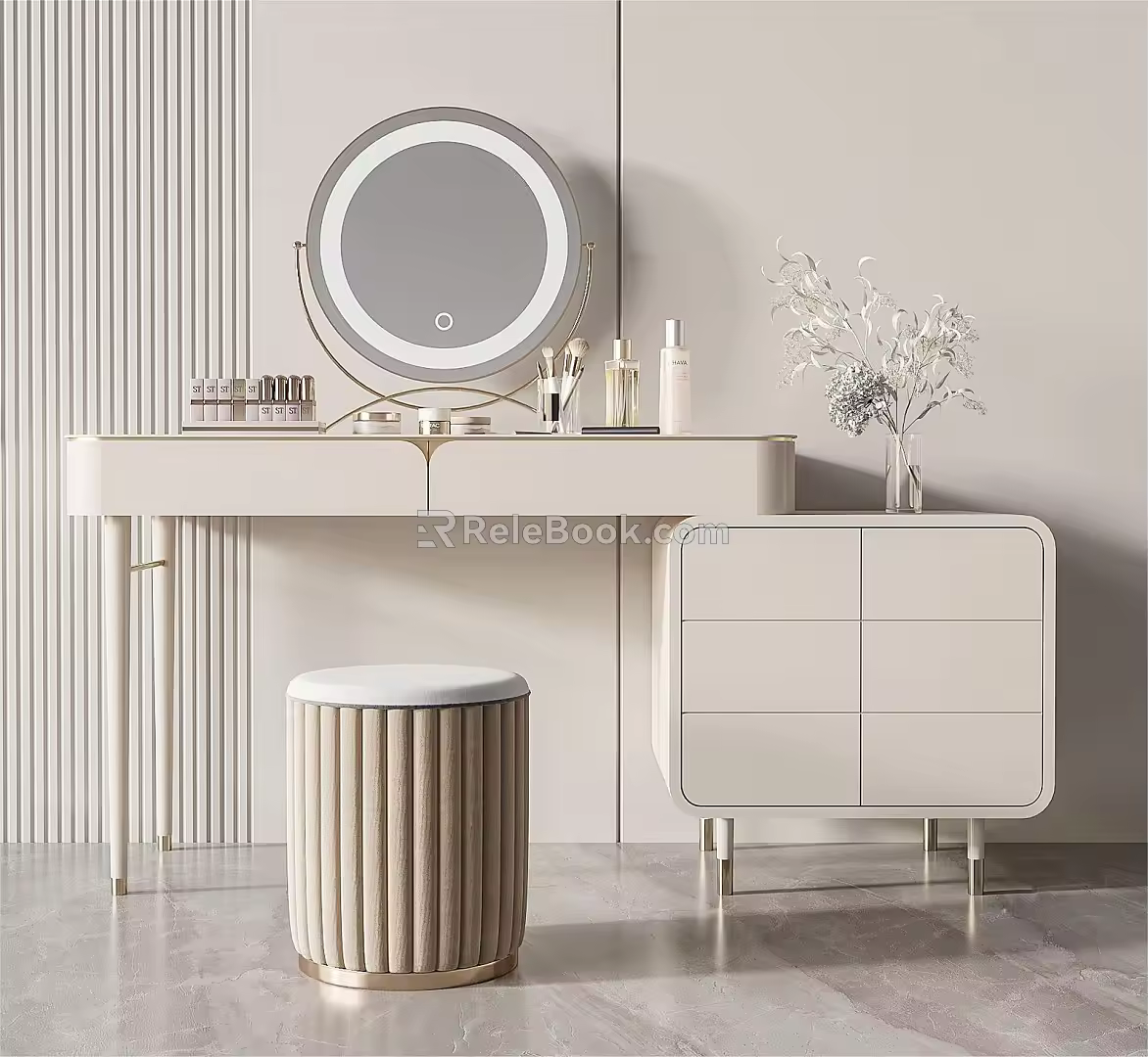 Light Luxury Dressing Table Dressing Stool 3d model