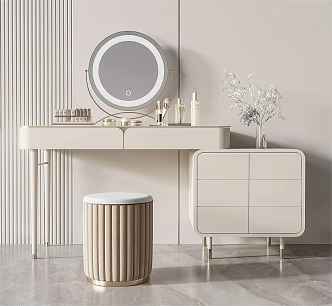 Light Luxury Dressing Table Dressing Stool 3d model
