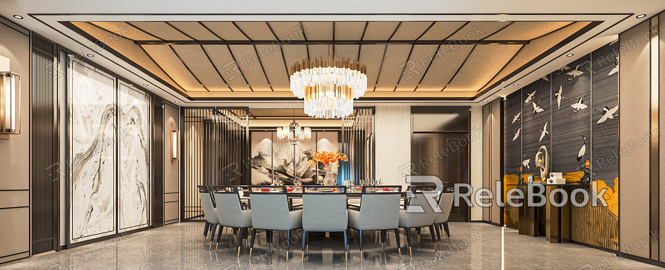 New Chinese-style private room catering large box hotel catering private room restaurant large private room art chandelier round table and chair model