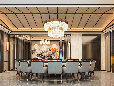 New Chinese-style private room catering large box hotel catering private room restaurant large private room art chandelier round table and chair model