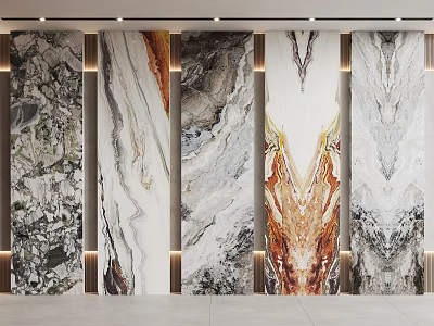 Marble Wall Panels with Various Natural Stone Textures Modern Interior Design and Elegant Light Accents 3d model