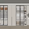 Modern Wardrobe Interior With Glass Doors Hanging Clothes Folded Garments And Shelves