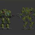 Two Green Mechanical Robots Standing With Mech Style Design And Arm Details