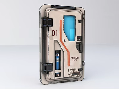 Industrial Control Panel Number 01 Sector C-28 With Blue Display Window And Metal Latches 3d model