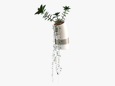 Modern White Hanging Planter With Green Trailing Plants And Vines 3d model