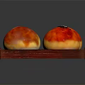 Delicious Chinese Pastries With Red Yellow Crust One Cut Open Showing Filling On Wooden Tray