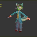 3D Game Movie Cat Character In Blue Suit With Orange Tie Striped Tail Standing Pose