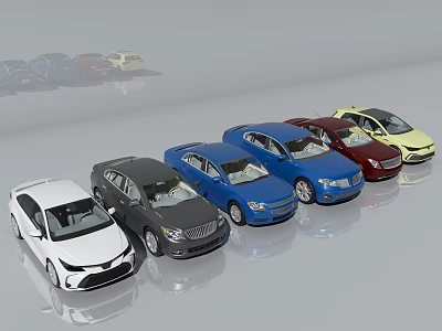 Various Colored Cars Arranged in a Row Showcasing Different Models 3d model