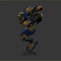 Futuristic Blue And Gold Mechanical Robot With Multiple Limbs And Metallic Armor Design
