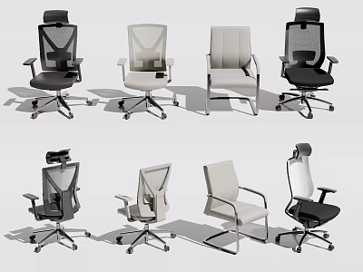 Different Styles of Ergonomic Office Chairs with Mesh Backs Adjustable Seats and Swivel Wheels 3d model