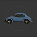 Blue Vintage Volkswagen Beetle With Shiny Retro Body And Reflective Surface