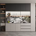Modern Wine Cabinet With Glass Doors Wine Bottles Lighting And Marble Accents