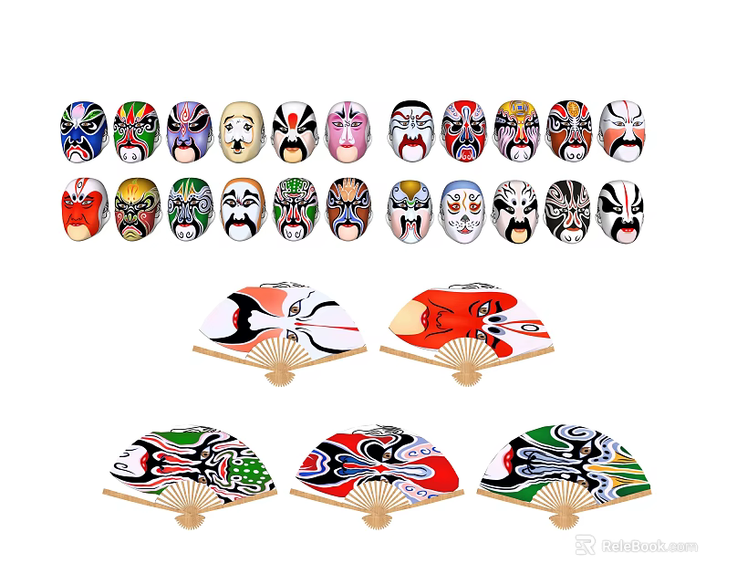 Traditional Chinese Decorative Pendants With Peking Opera Masks And Fans For Home Decoration 3d model 