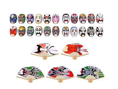 Traditional Chinese Decorative Pendants With Peking Opera Masks And Fans For Home Decoration 3d model