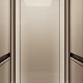 Modern Elevator Lobby With Dark Metallic Doors Control Panel And Wooden Accents