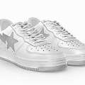 White Modern Sneakers With Star Design On Side And White Laces And Sole