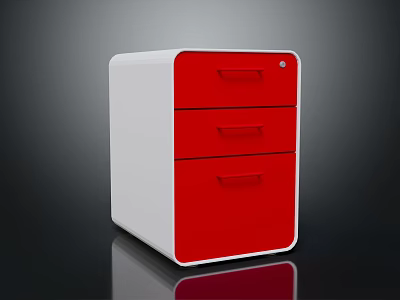 Stylish Red and White Three Drawer Cabinet Furniture with Modern Design and Functional Storage 3d model