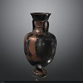 Antique Black Red Sculpted Vase With Two Handles And Intricate Carved Patterns