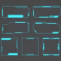 Futuristic Blue Line Borders Set With Various Shapes For Tech Design 3d model