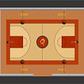 Standard Basketball Court Layout With Fence Basketball Hoops Red Painted Areas And Central Logo