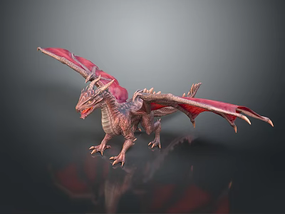 Red Mythical Dragon Fantasy Character With Extended Wings And Scaled Body 3d model
