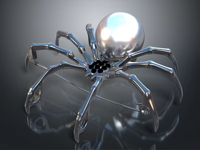 Silver Spider Shaped Equipment With Multiple Metal Legs Large Sphere And Black Components 3d model