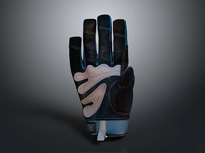 Black and White Leather Glove With Grip Design And Stitched Pattern For Daily Use 3d model