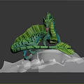 Green Striped Dragon Standing On Transparent Ice Crystal Base With Open Mouth