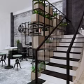 Industrial Office Interior Design With Bookshelves Green Plants Desk Chairs And Staircase