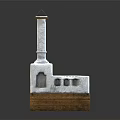Decorative Stove With White Body Brown Chimney And Wooden Base Design
