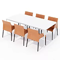 Modern Dining Table Set With White Table And Brown Chairs 3d model