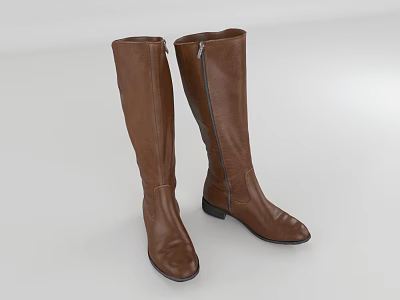 Brown Leather Knee High Boots With Zipper Design For Fashion Look 3d model