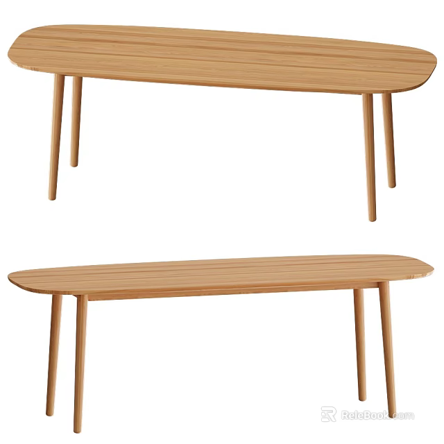 Wooden Oval Dining Table With Modern Design And Slender Legs 3d model