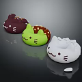 Cute Cat Shaped Food Snacks With Brown Green White Colors And Decorative Sprinkles