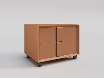 Brown Modern Console Cabinet With Drawer Door Storage And Wheels Design 3d model
