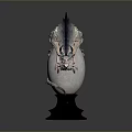 Detailed Dragon Sculpture With Scales Perched On White Egg Wooden Pedestal