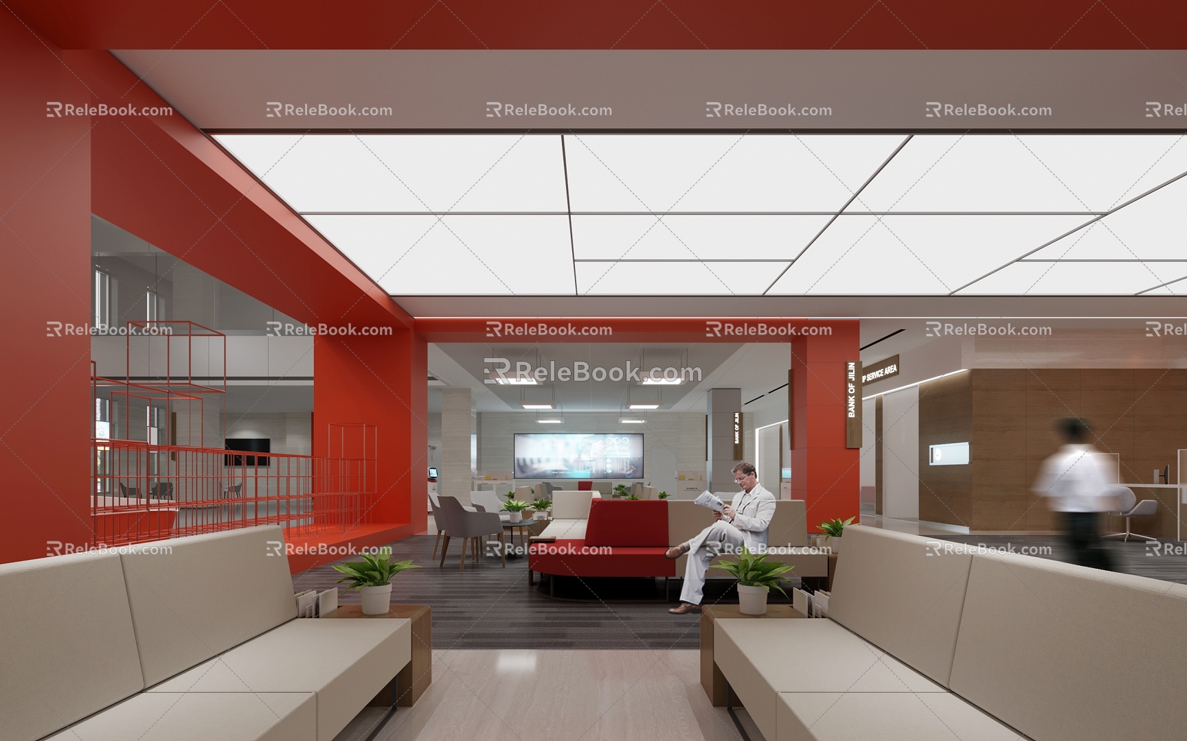 Bank Hall Waiting Area Window Business Handling 3d model