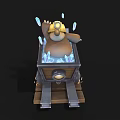Cute Cartoon Bear Riding In Wooden Mine Cart With Hard Hat And Ice Cubes