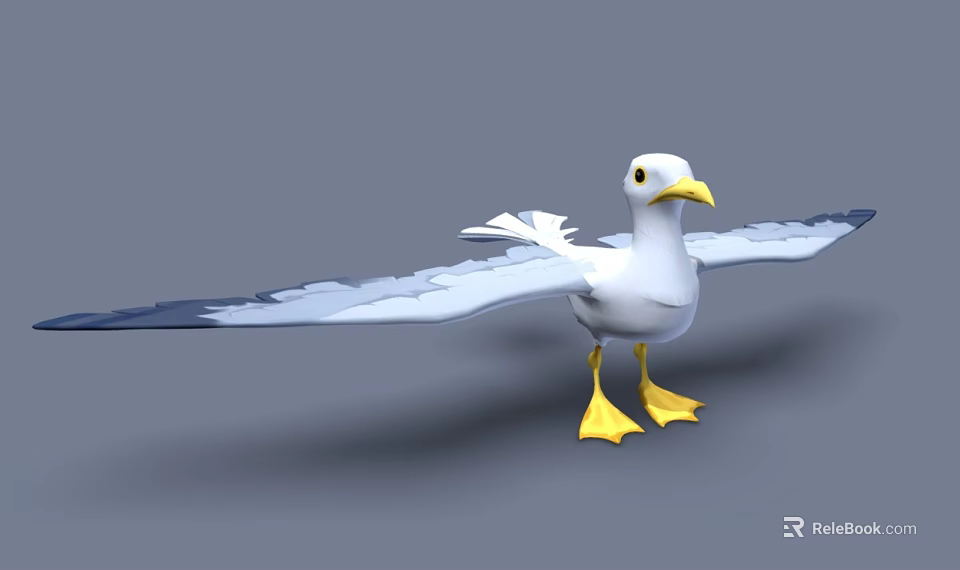 White Seagull with Spread Wings Yellow Beak and Feet in 3D Render 3d model 