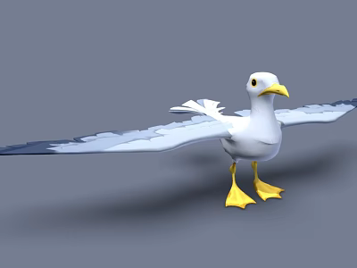 White Seagull with Spread Wings Yellow Beak and Feet in 3D Render 3d model