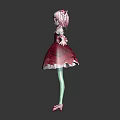 Cute Character And Creature With Pink Hair Red Dress Green Stockings And Pink Shoes