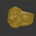 Golden Lion Head Ring With Intricate Carving And Decorative Band Design