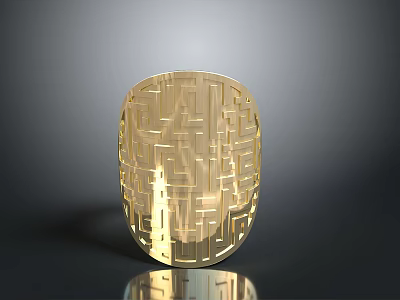 Golden Oval Maze Pattern Decorative Living Accessory With Intricate Lines Design For Modern Home Decoration 3d model