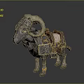 3D Model of a Ram with Large Horns and Decorative Saddle Gear