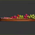 Round Colorful Wooden Platter With Sliced Ham Cheese Grapes And Strawberries