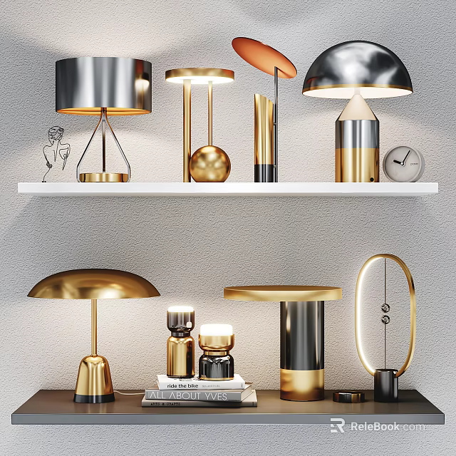 Modern Stylish Table Lamps With Various Metallic Designs And Gold Silver Accents 3d model 